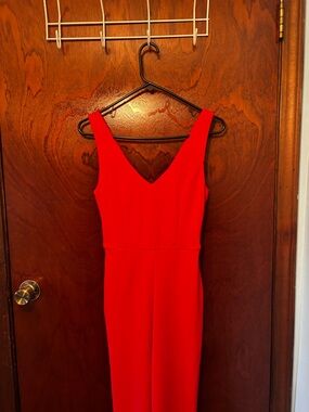V-Neck Red Jumpsuit for Women